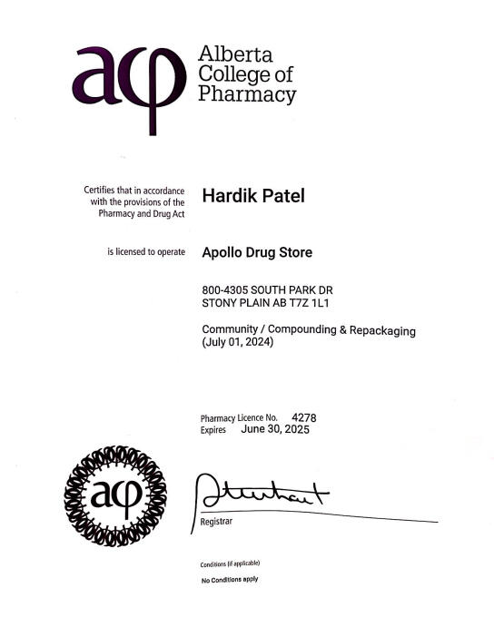 Gourlay's Clinic Pharmacy license document